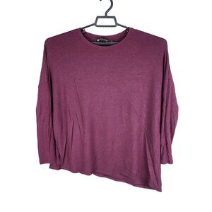 Womens Burgundy Athleta Top Blouse Long Sleeve A Symmetrical Hem Round Neck S